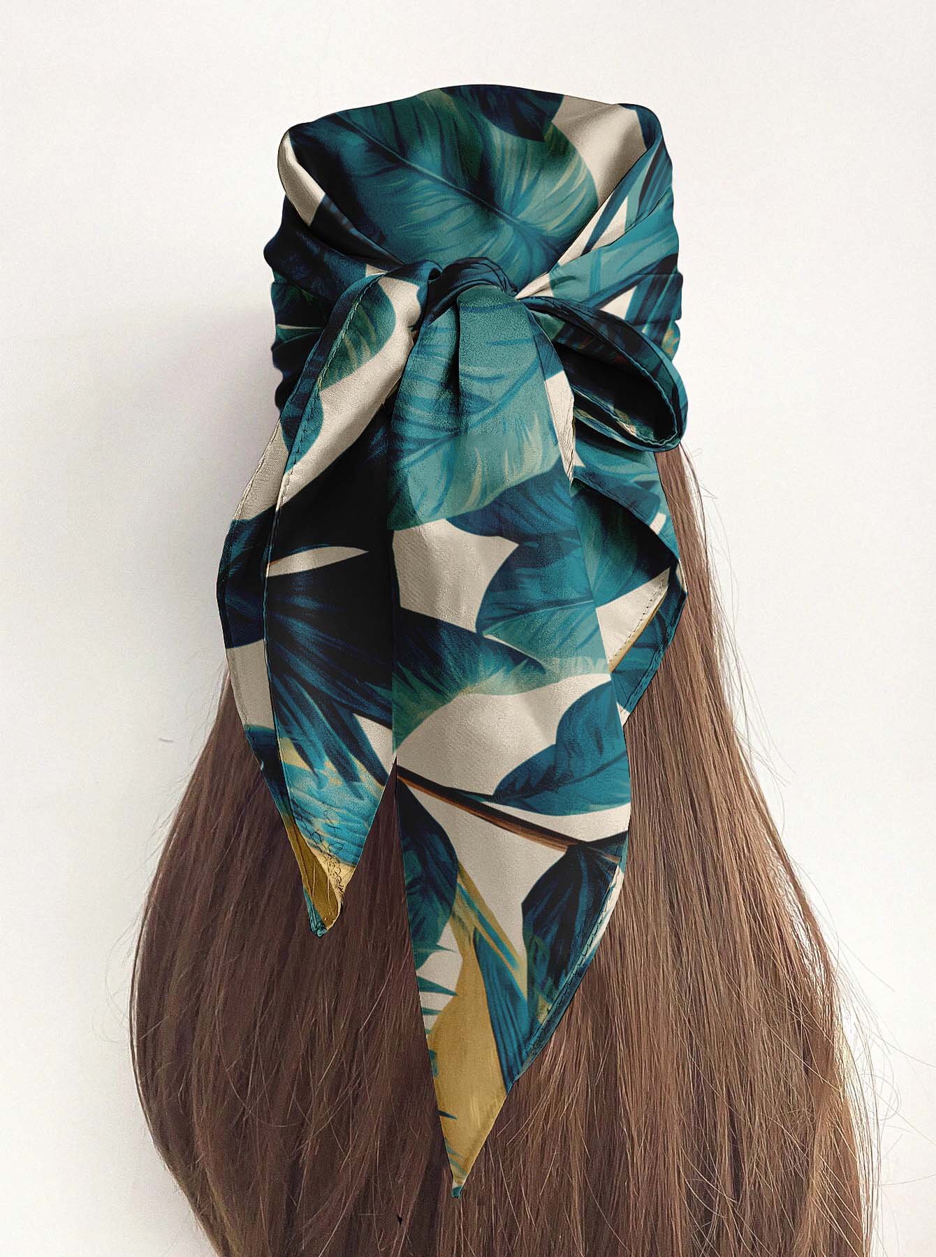 TURQUOISE BOTANICAL SILK HEAD SCARF