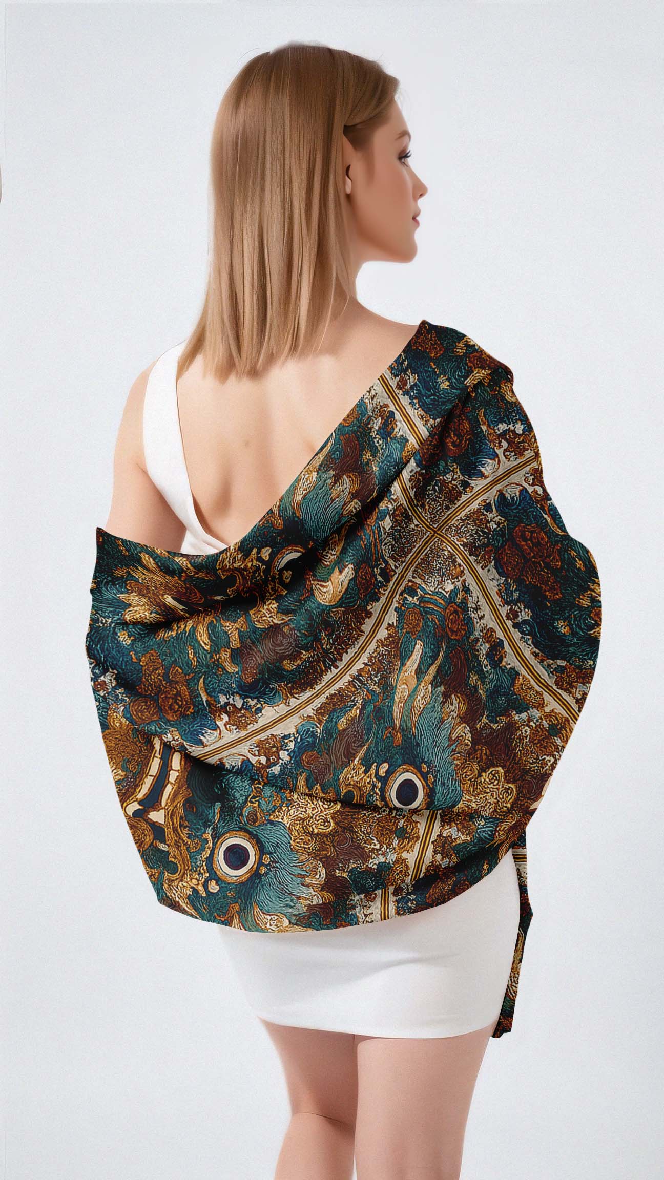 REGAL CELESTIAL DRAGON SILK LONG LADIES SCARF