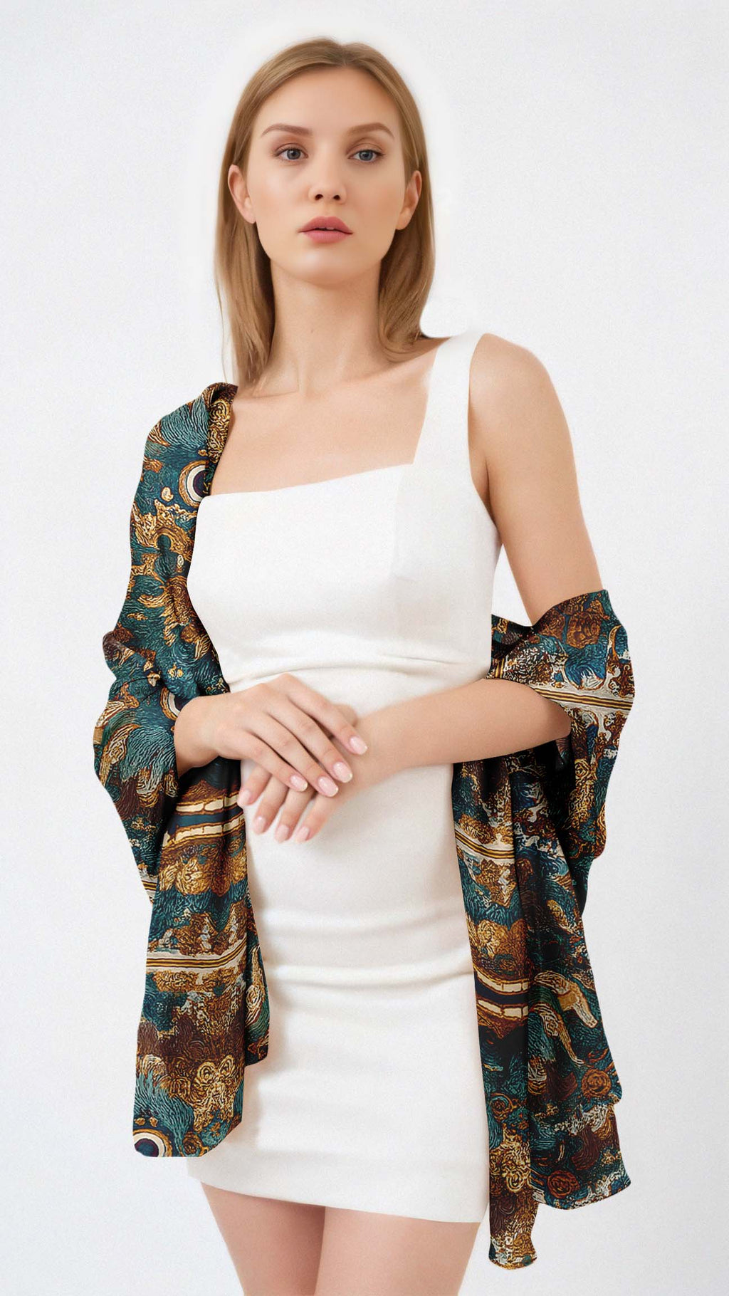 REGAL CELESTIAL DRAGON SILK LONG LADIES SCARF