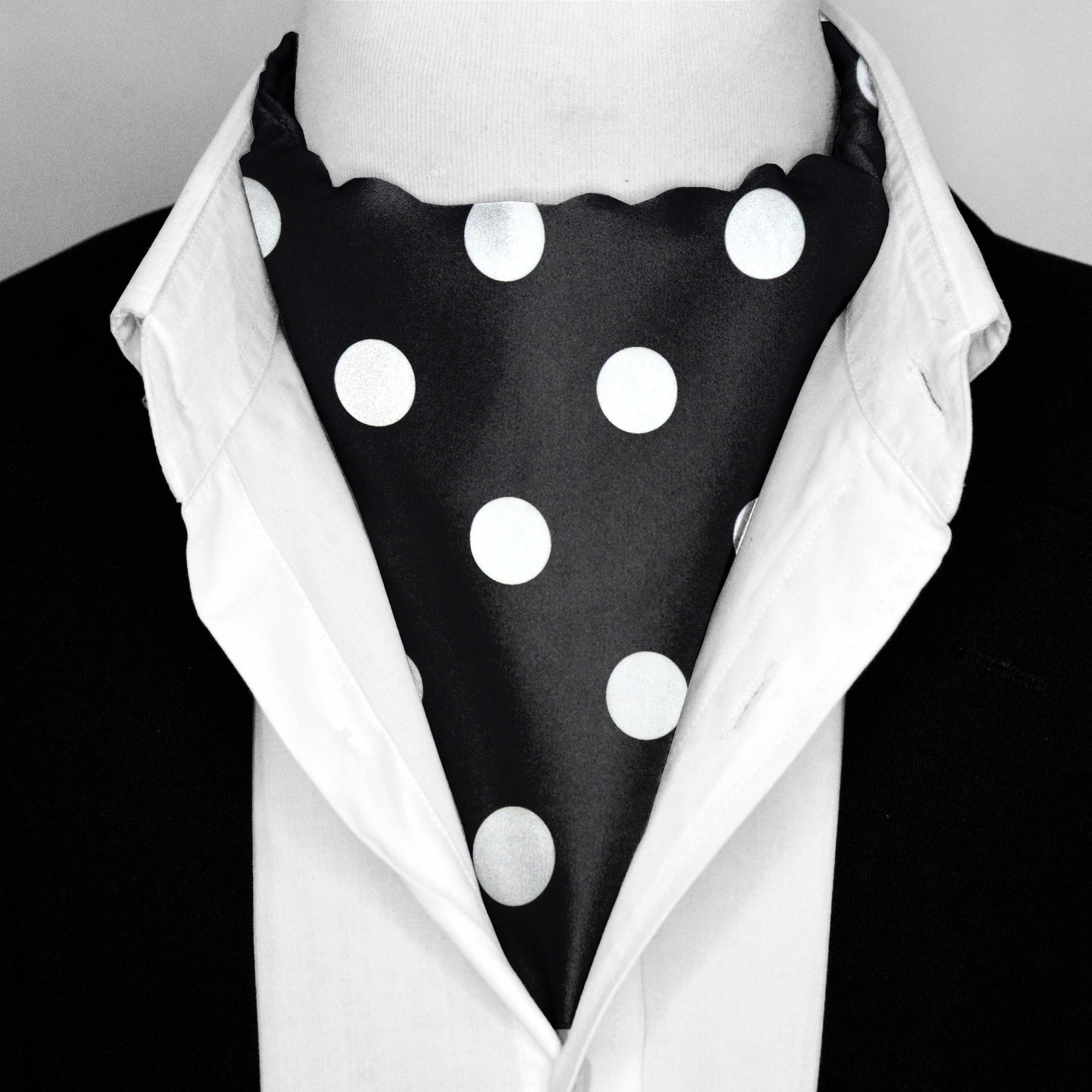 BLACK LARGE POLKA DOTS SILK ASCOT –  PREMIUM COLLECTION