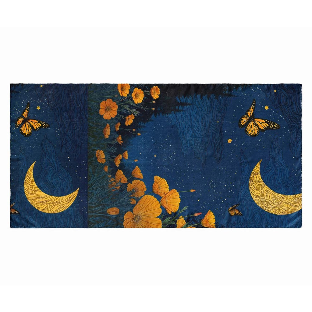MIDNIGHT BUTTERFLY MEADOW SILK LONG LADIES SCARF