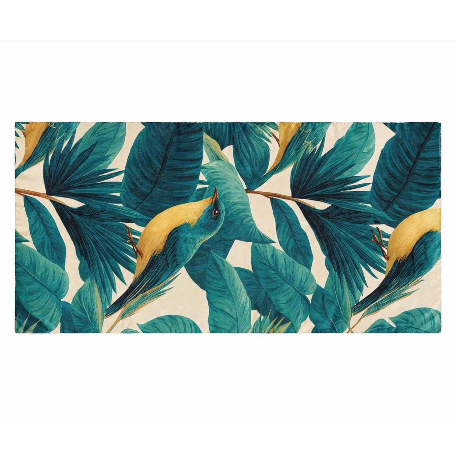 TURQUOISE BOTANICAL SILK LONG LADIES SCARF