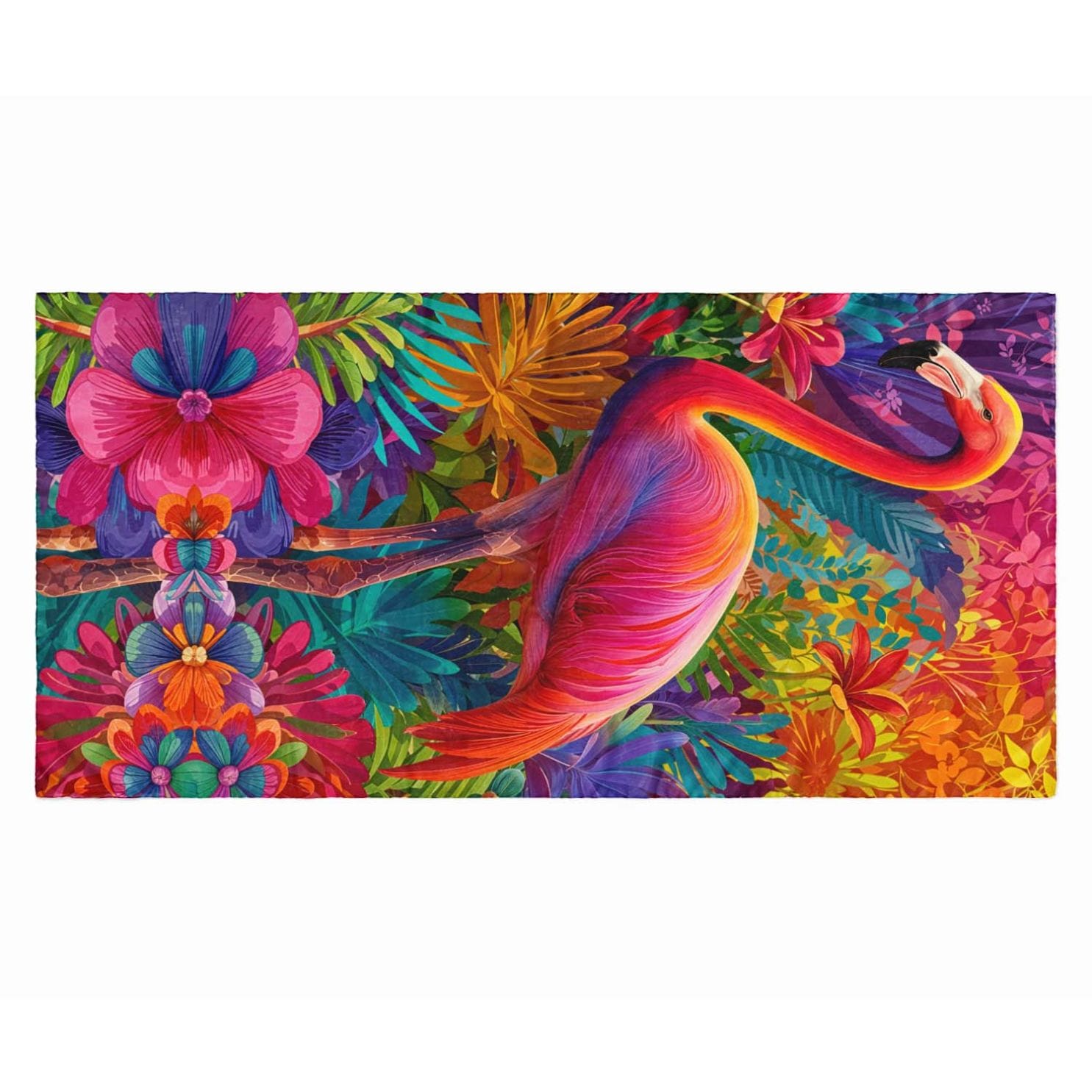 RAINBOW FLAMINGO SILK LONG LADIES SCARF
