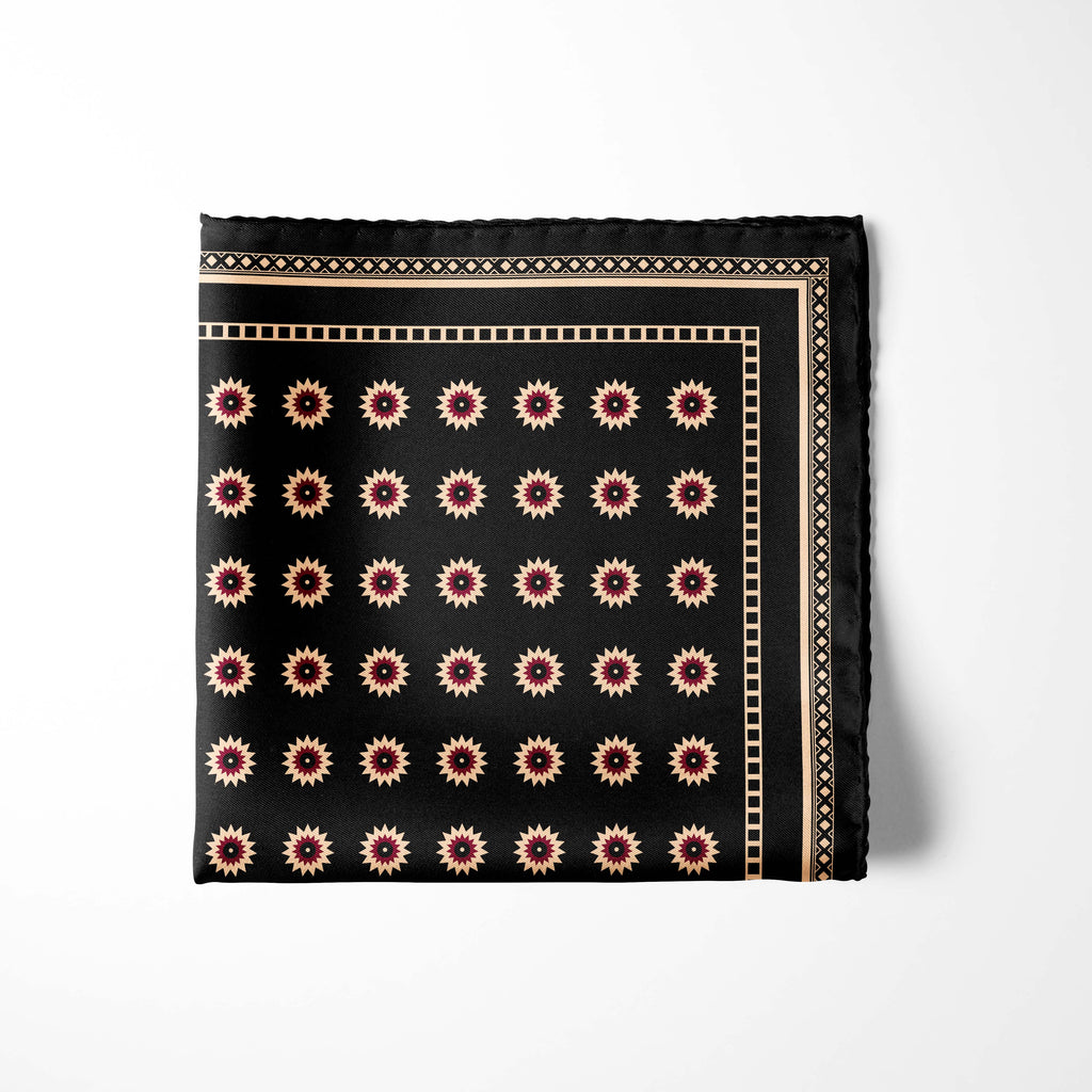 BLACK REVISABLE SILK POCKET SQUARE