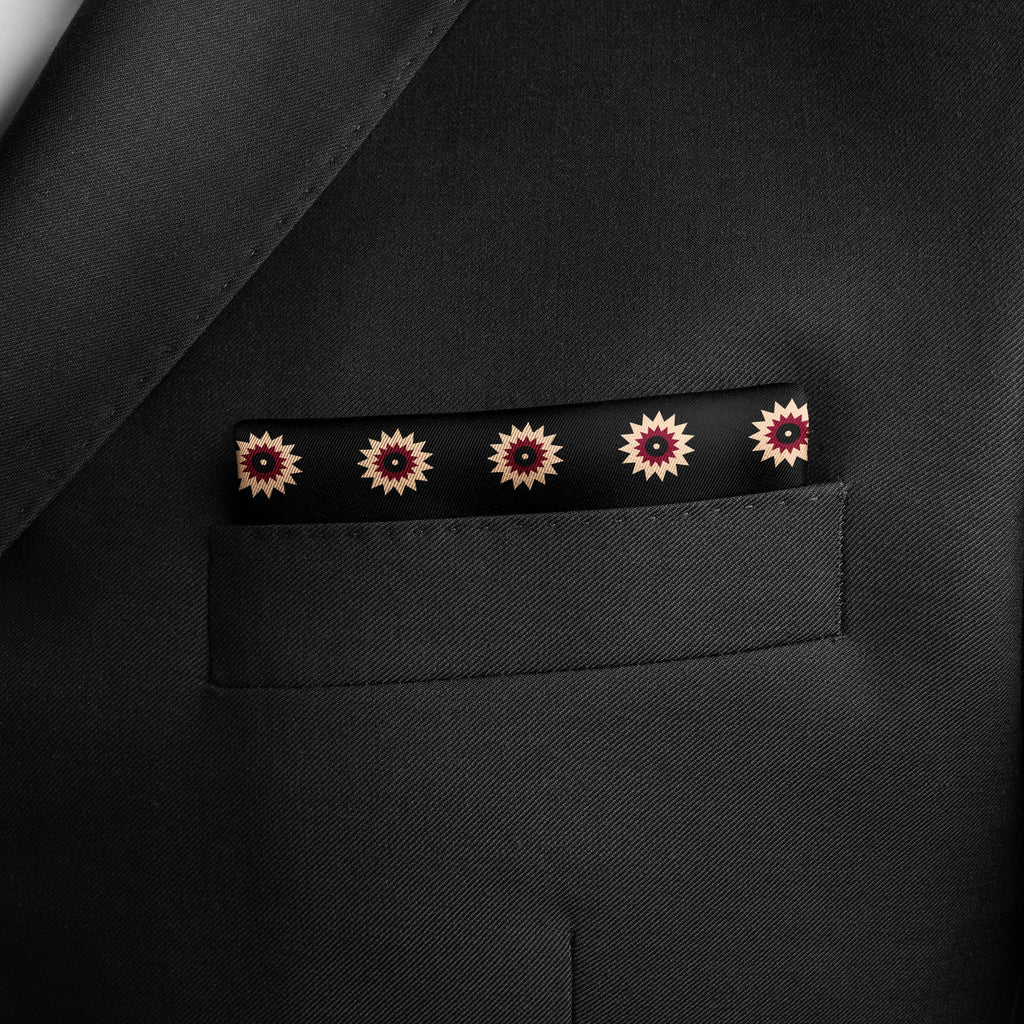 BLACK REVISABLE SILK POCKET SQUARE