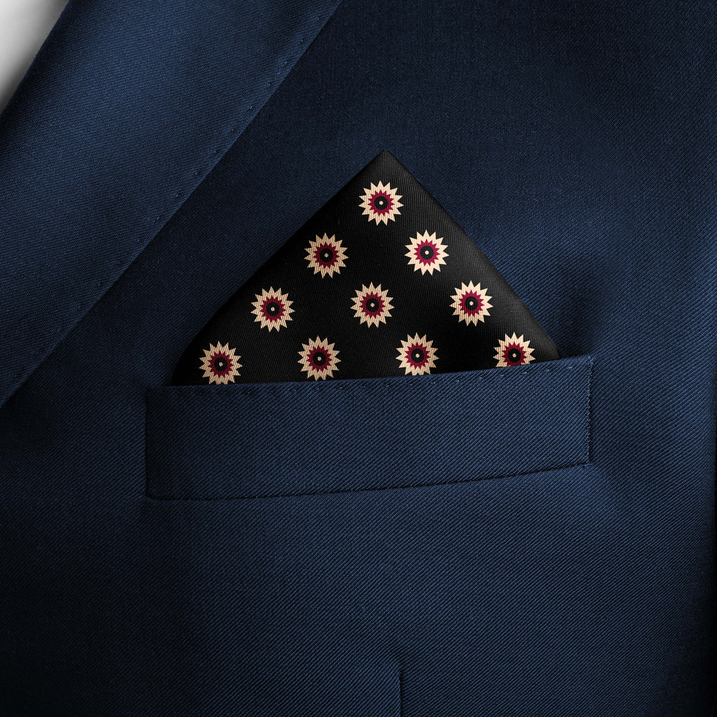 BLACK REVISABLE SILK POCKET SQUARE