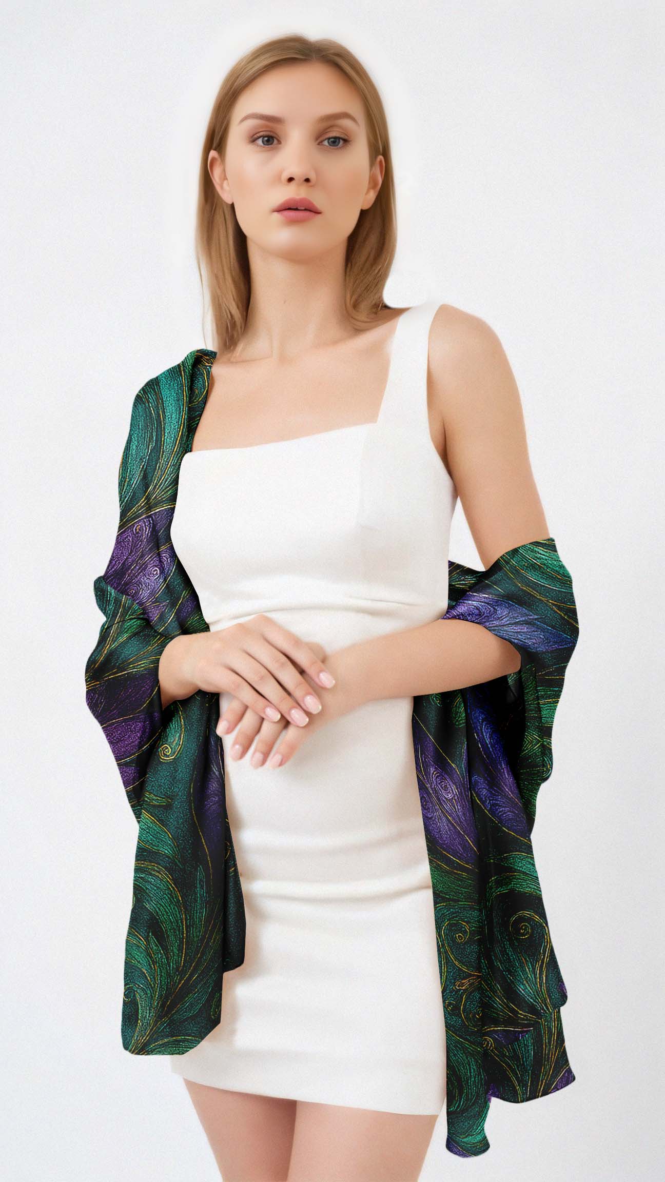 EMERALD BLOOM MANDALA SILK LONG LADIES SCARF