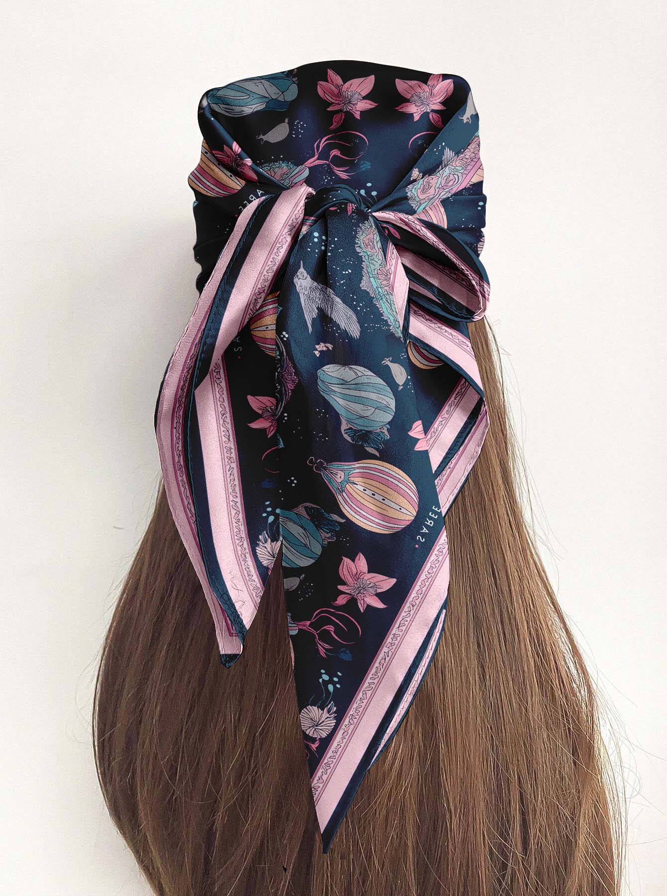 CELESTIAL FLORAL SILK HEAD SCARF