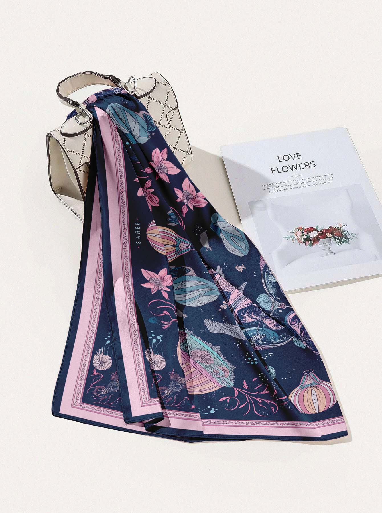 CELESTIAL FLORAL SILK HEAD SCARF