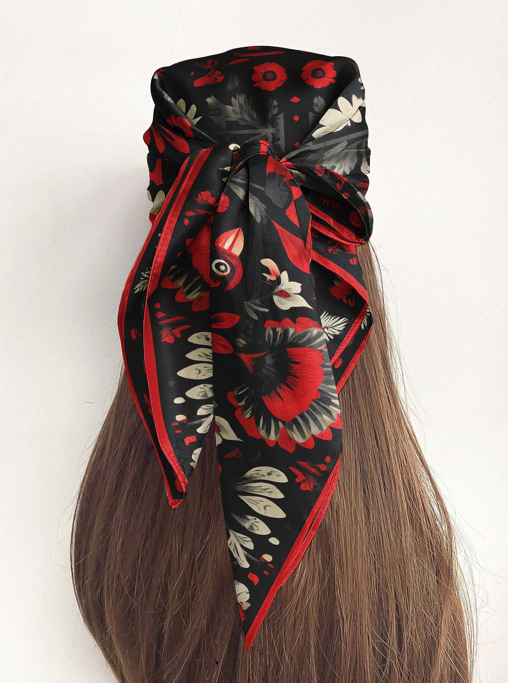 FLORAL OF ANIMAL SILK HEAD SCARF