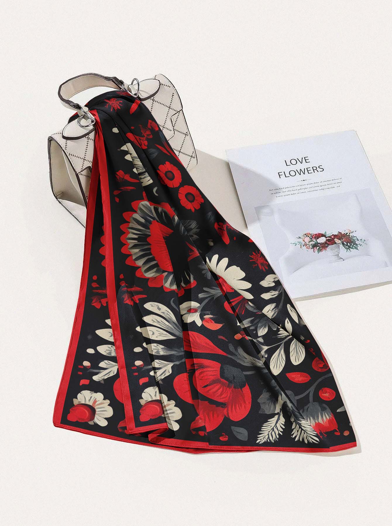 FLORAL OF ANIMAL SILK HEAD SCARF