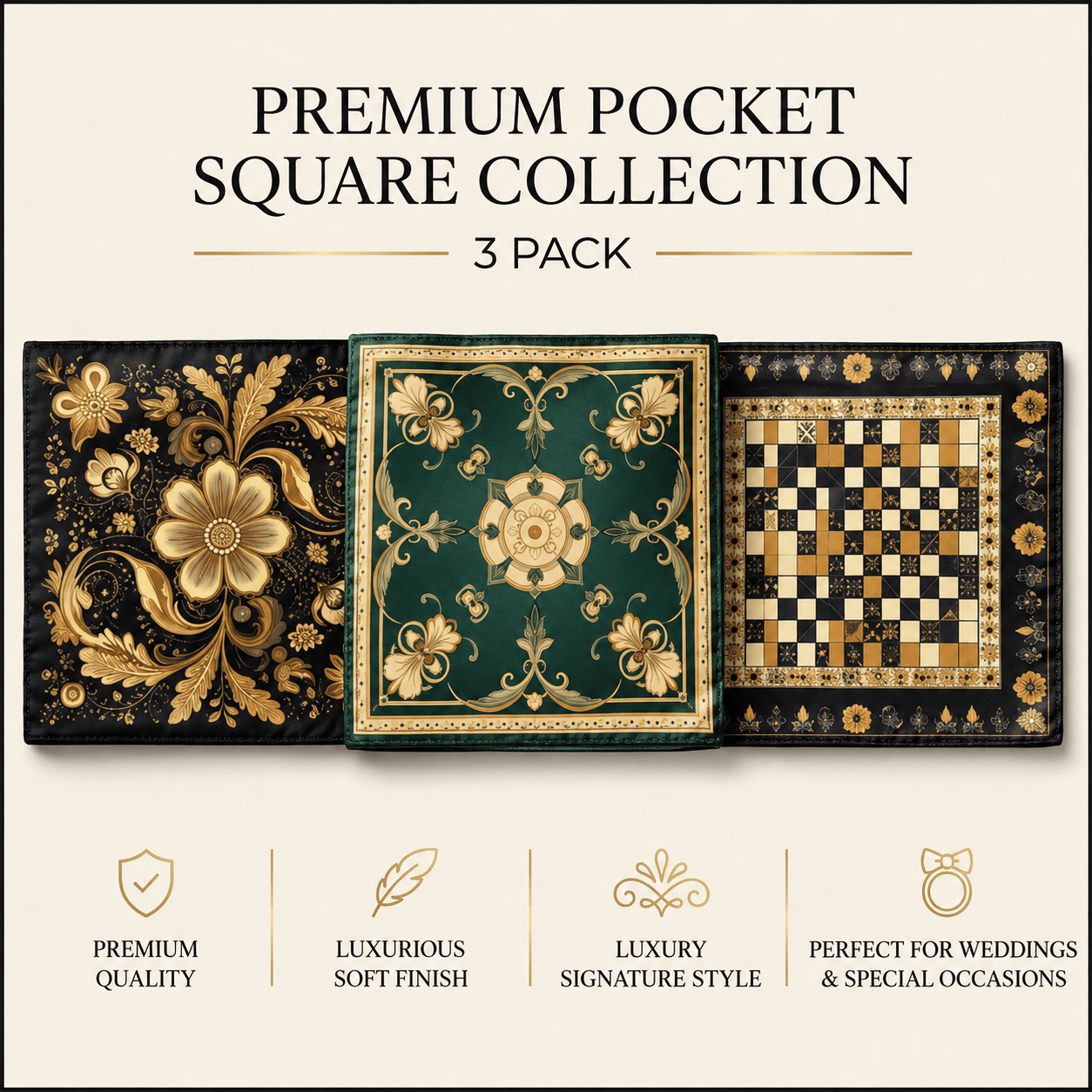 PACK OF 3 POCKET SQUARES