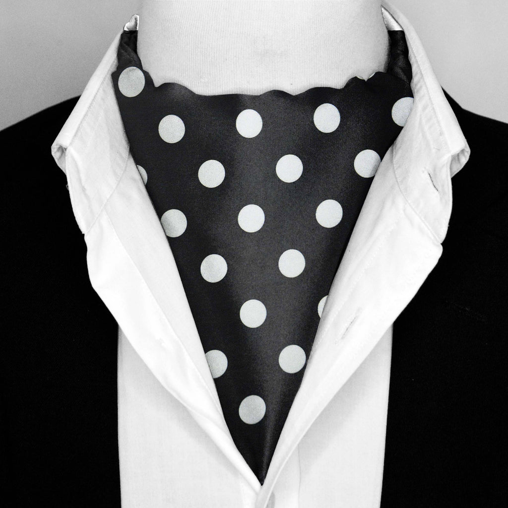 BLACK MEDIUM POLKA DOTS SILK ASCOT – PREMIUM COLLECTION
