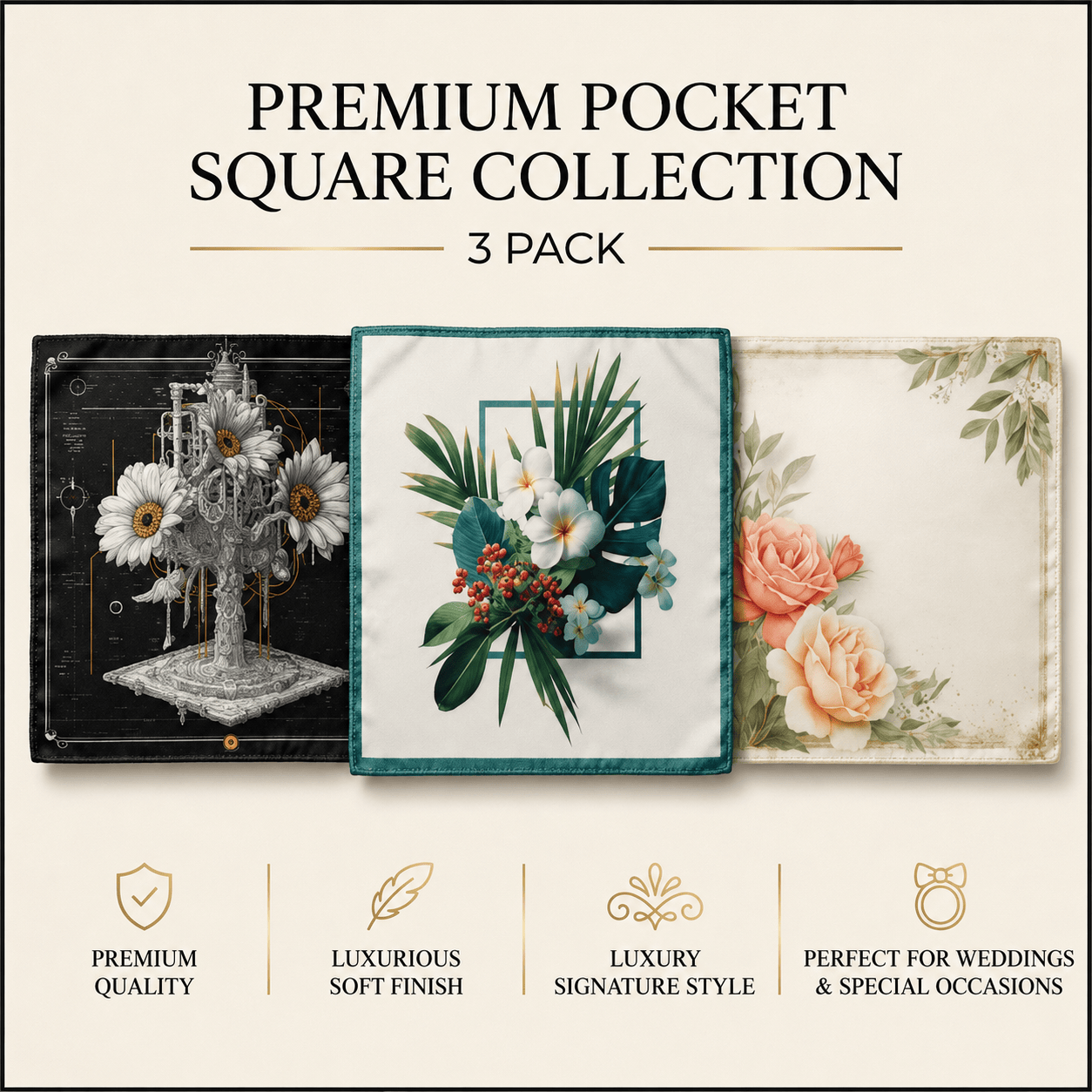 PACK OF 3 POCKET SQUARES