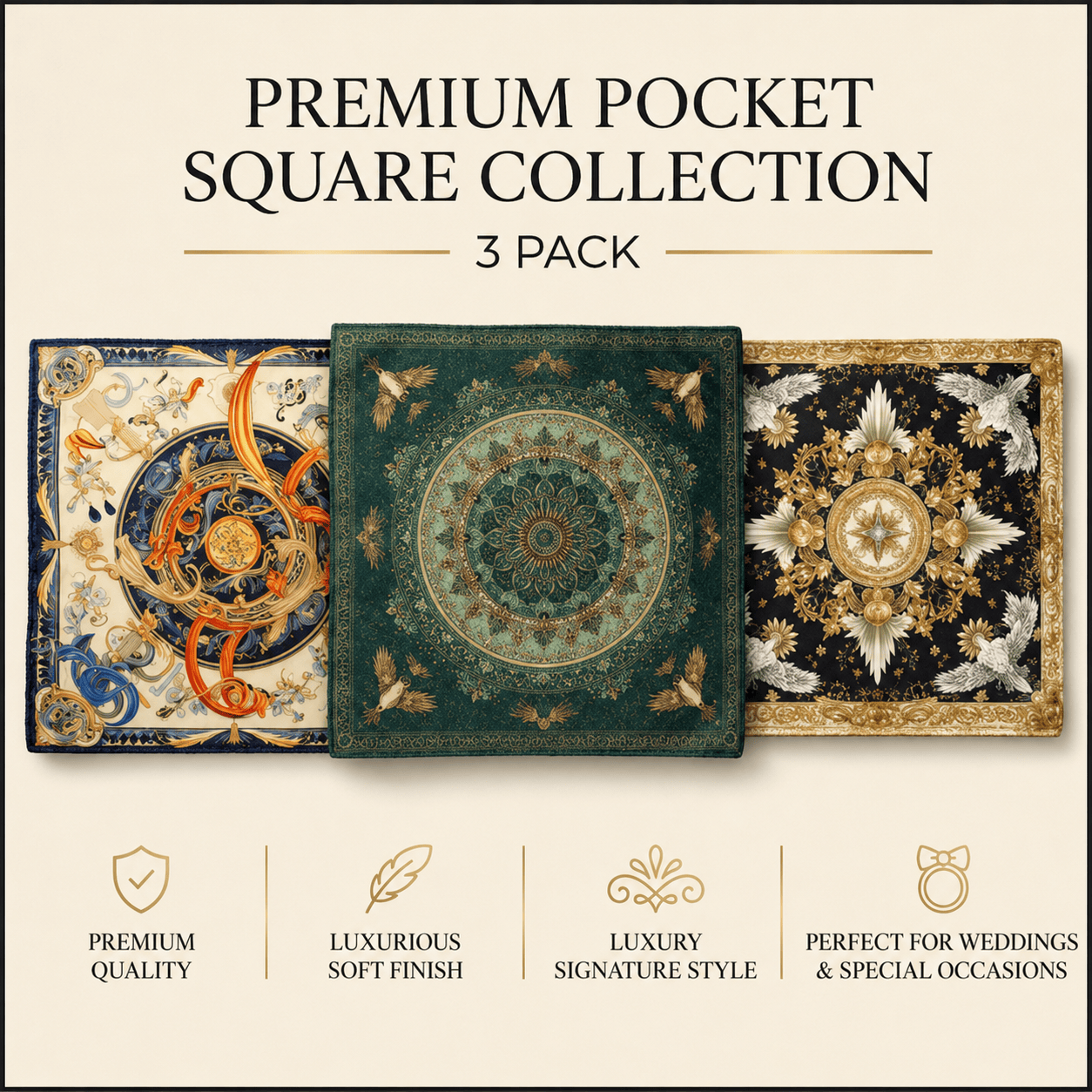 PACK OF 3 POCKET SQUARES