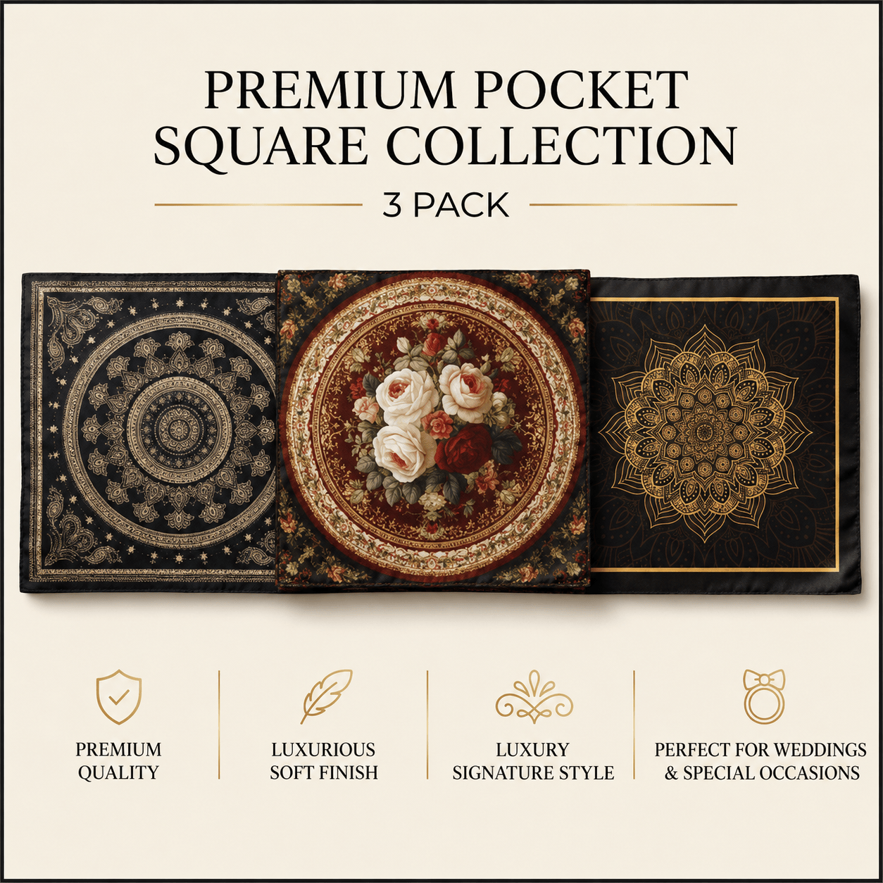 PACK OF 3 POCKET SQUARES