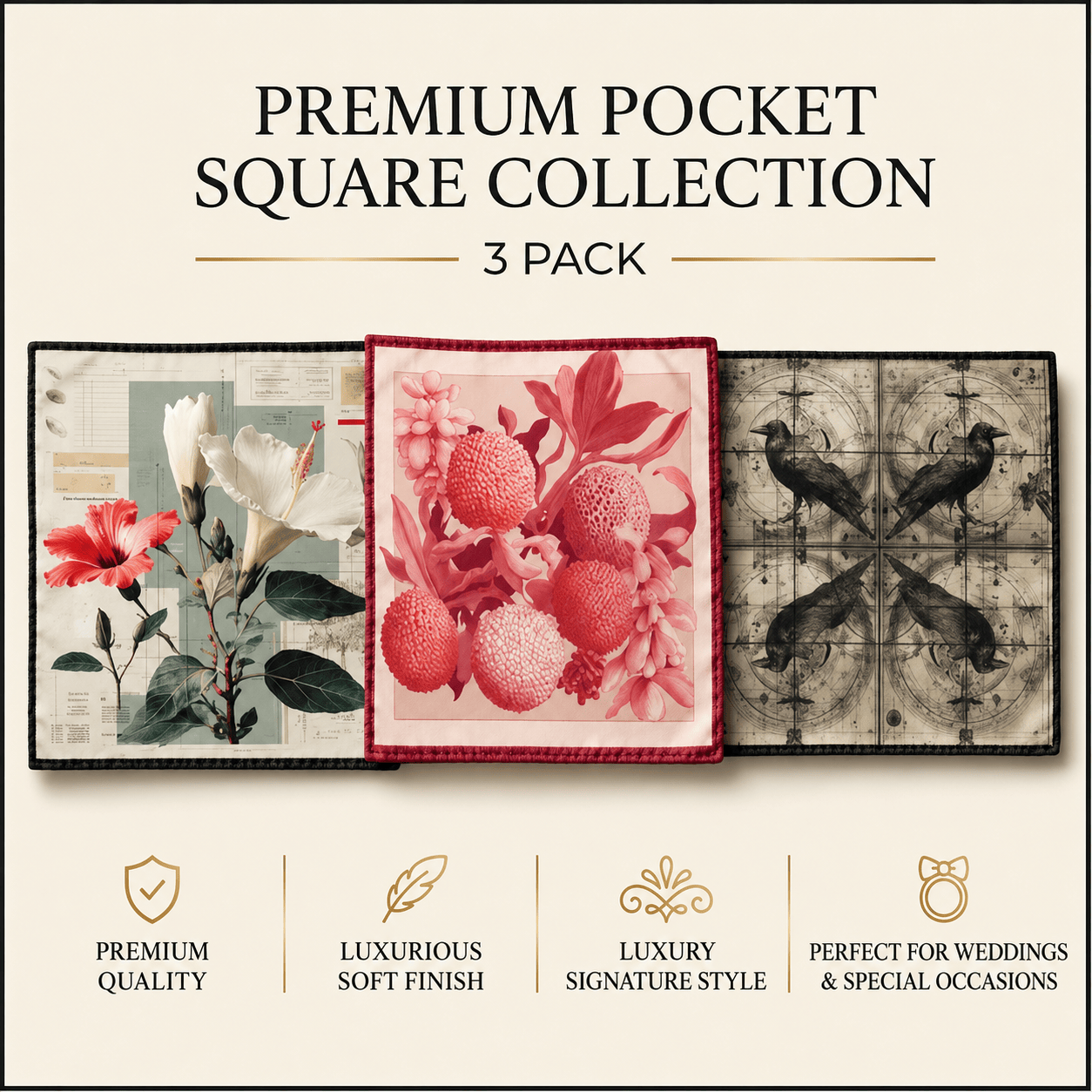 PACK OF 3 POCKET SQUARES