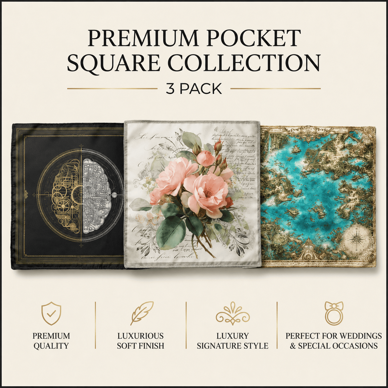 PACK OF 3 POCKET SQUARES