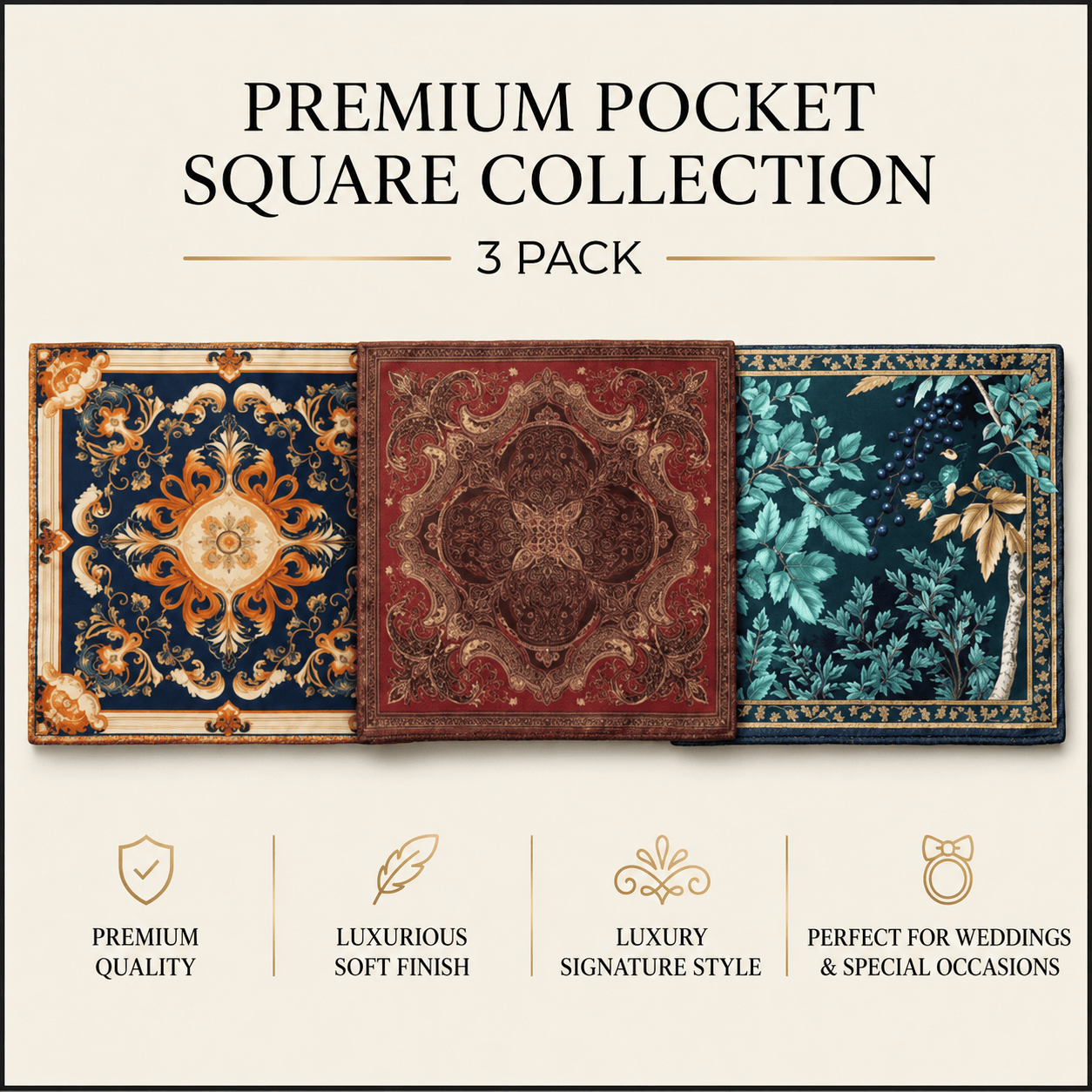 PACK OF 3 POCKET SQUARES
