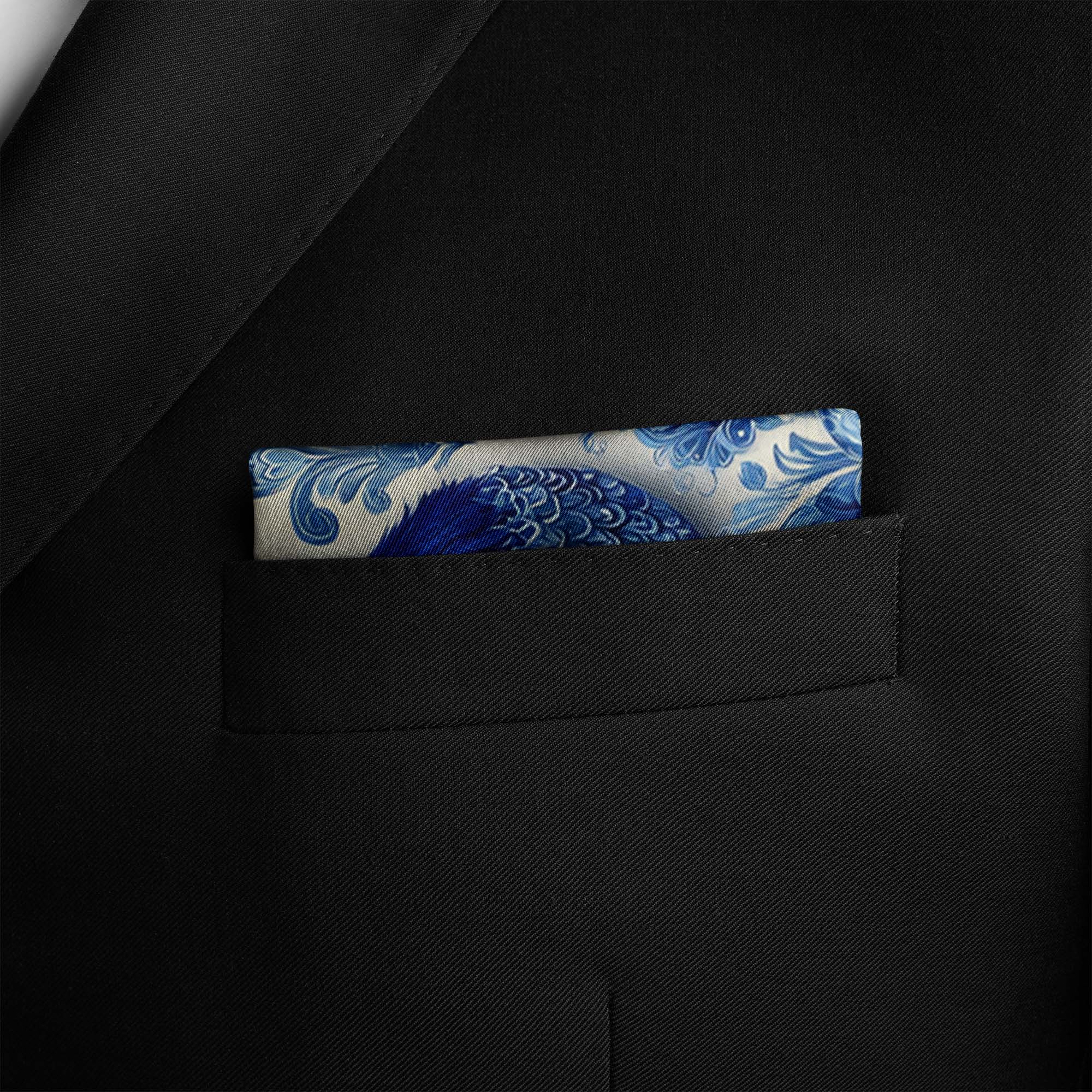 CERULEAN CROWN SILK POCKET SQUARE