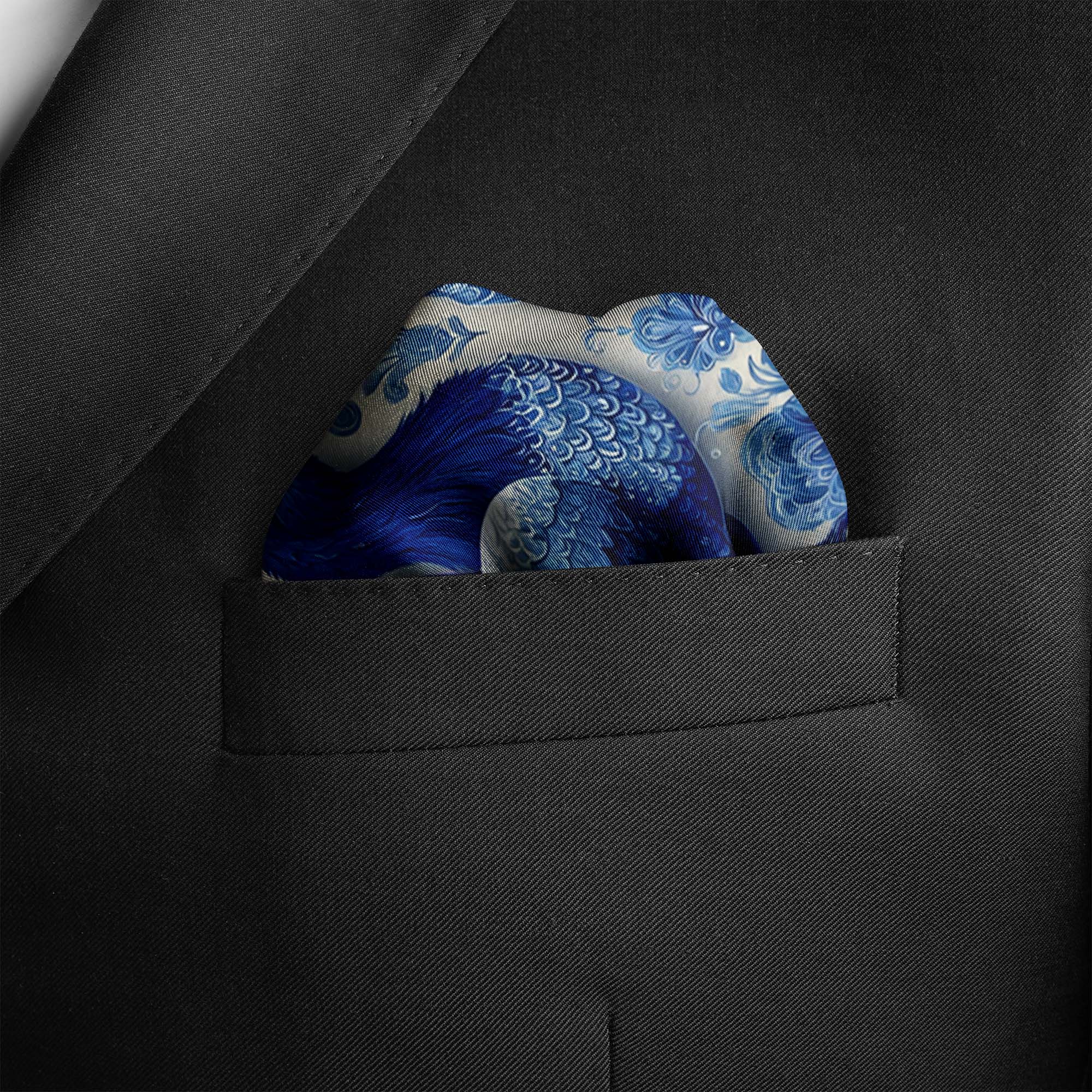 CERULEAN CROWN SILK POCKET SQUARE