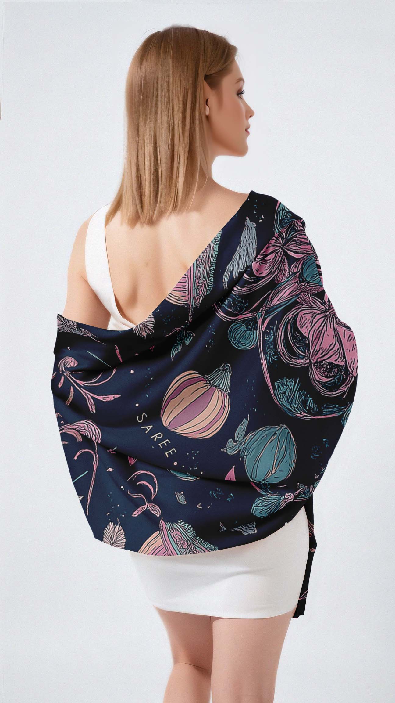 CELESTIAL FLORAL SILK LONG LADIES SCARF