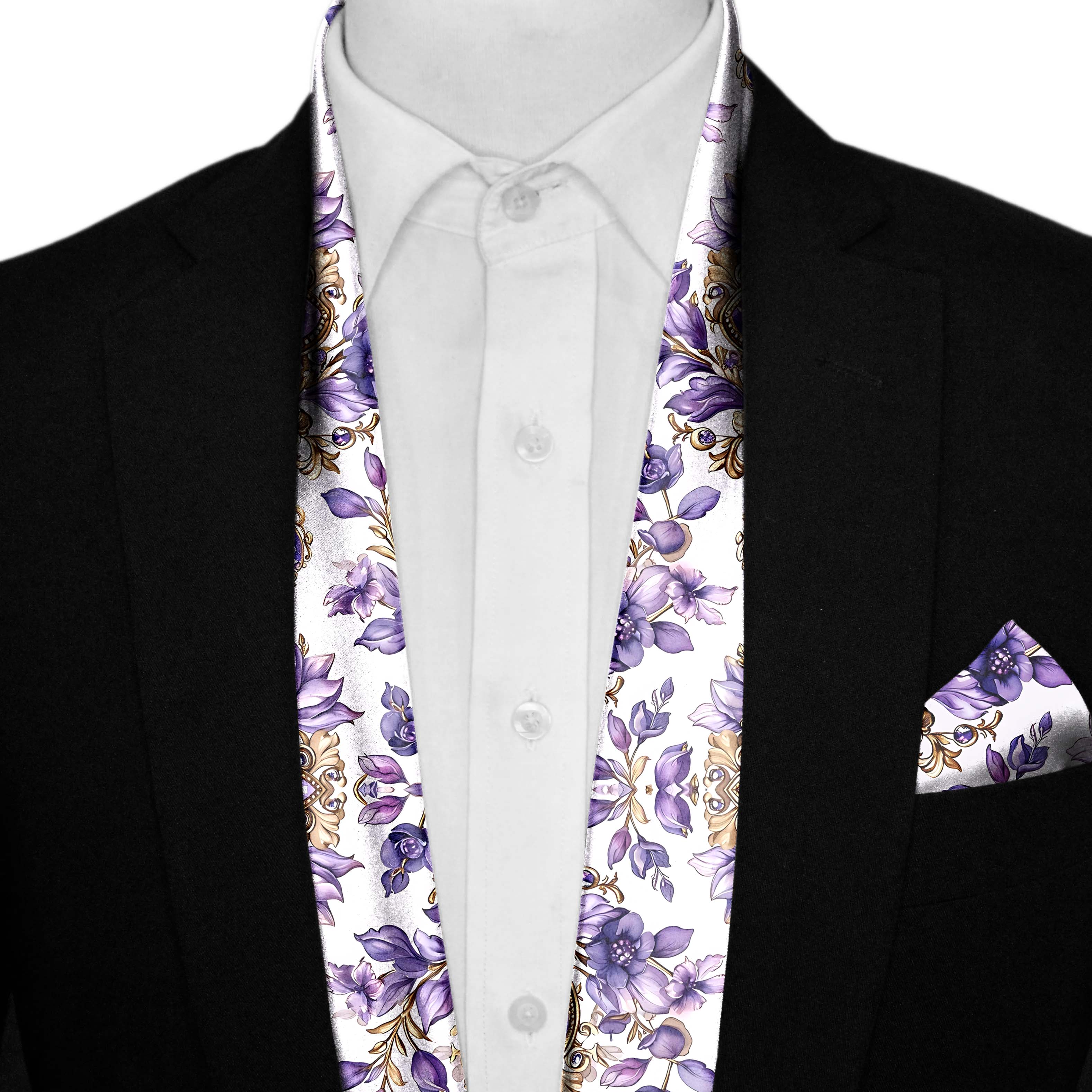 LISIANTHUS FLOWERS MEN SCARF AND POCKET SQUARE SET – PREMIUM COLLECTION