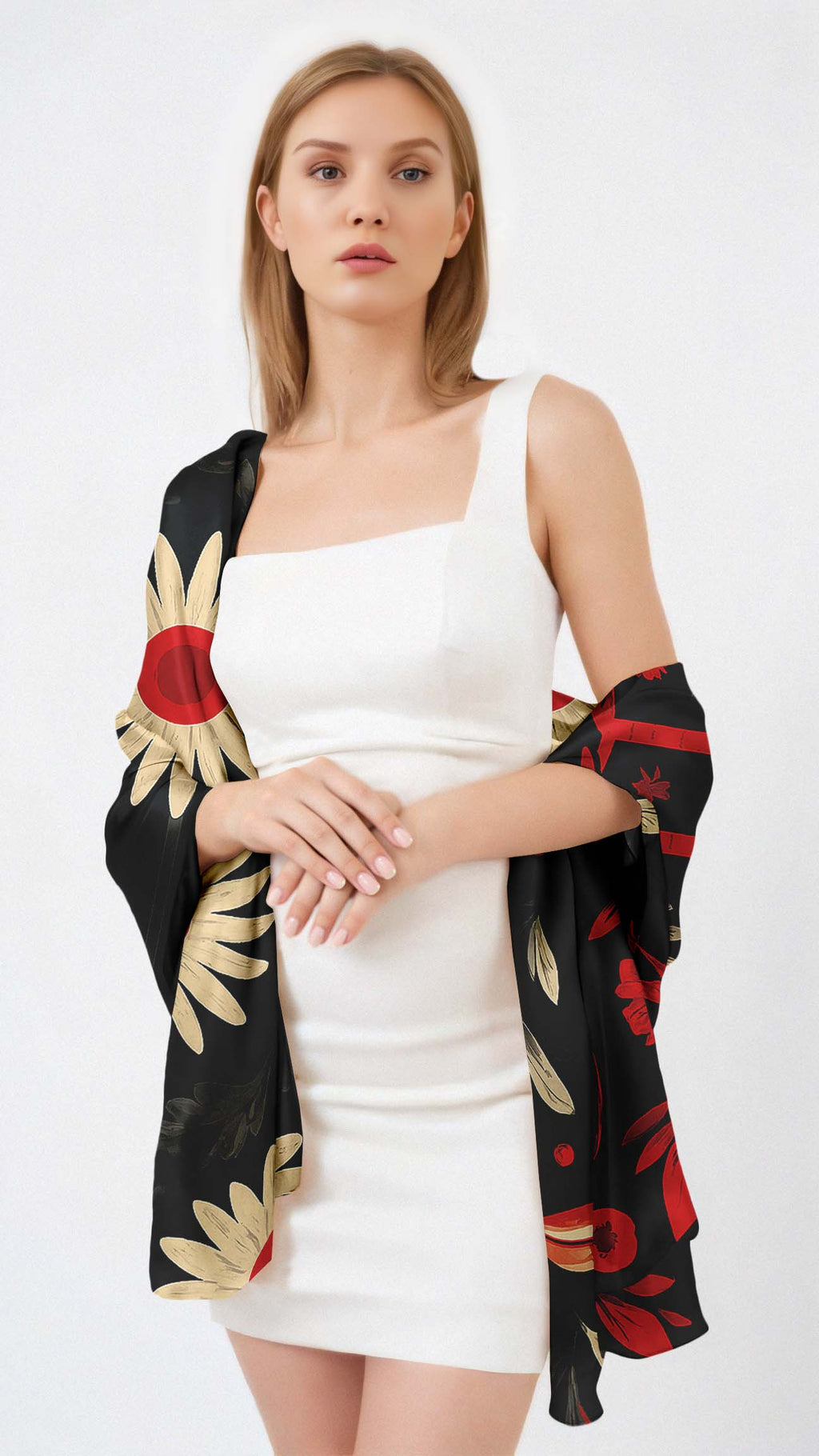 FLORAL OF ANIMAL SILK LONG LADIES SCARF