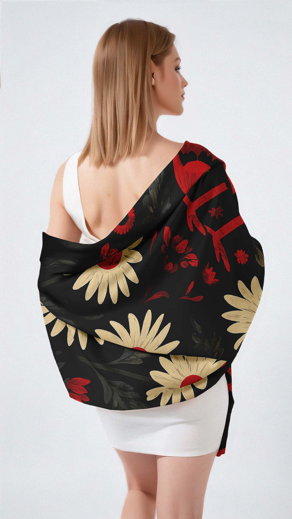 FLORAL OF ANIMAL SILK LONG LADIES SCARF