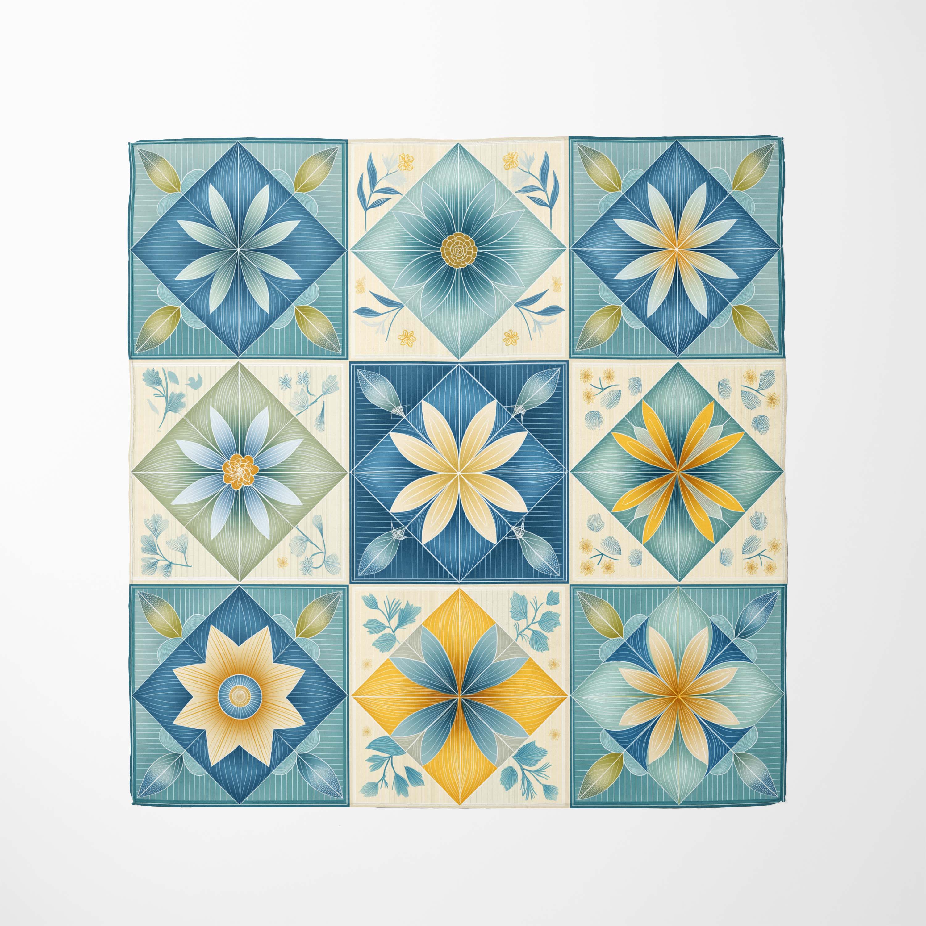 FLORAL MOSAIC SILK HEAD SCARF