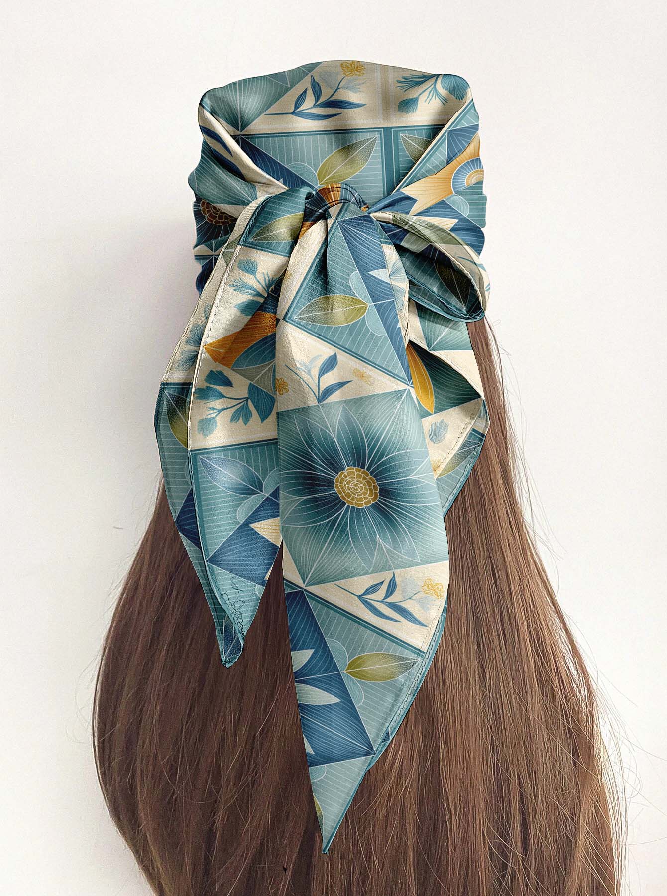 FLORAL MOSAIC SILK HEAD SCARF
