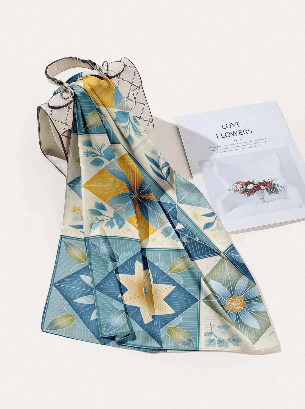 FLORAL MOSAIC SILK HEAD SCARF