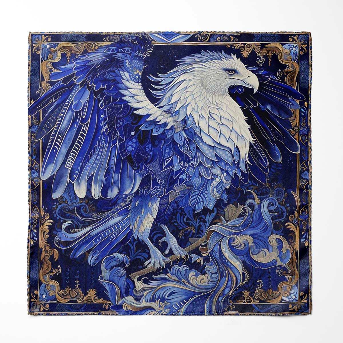 BLUE EYE EAGLE SILK POCKET SQUARE