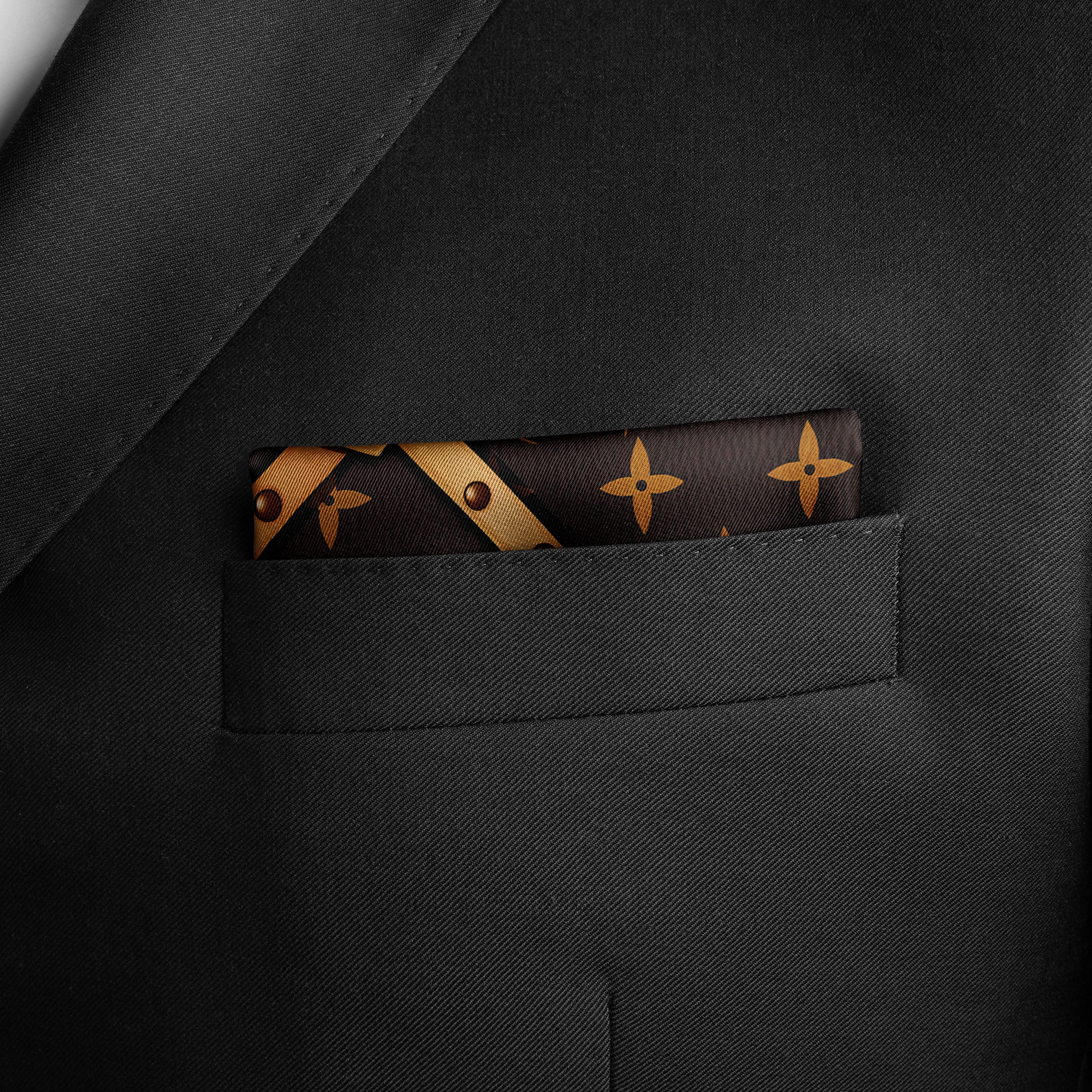 BROWN X GEOMATRIC SILK POCKET SQUARE