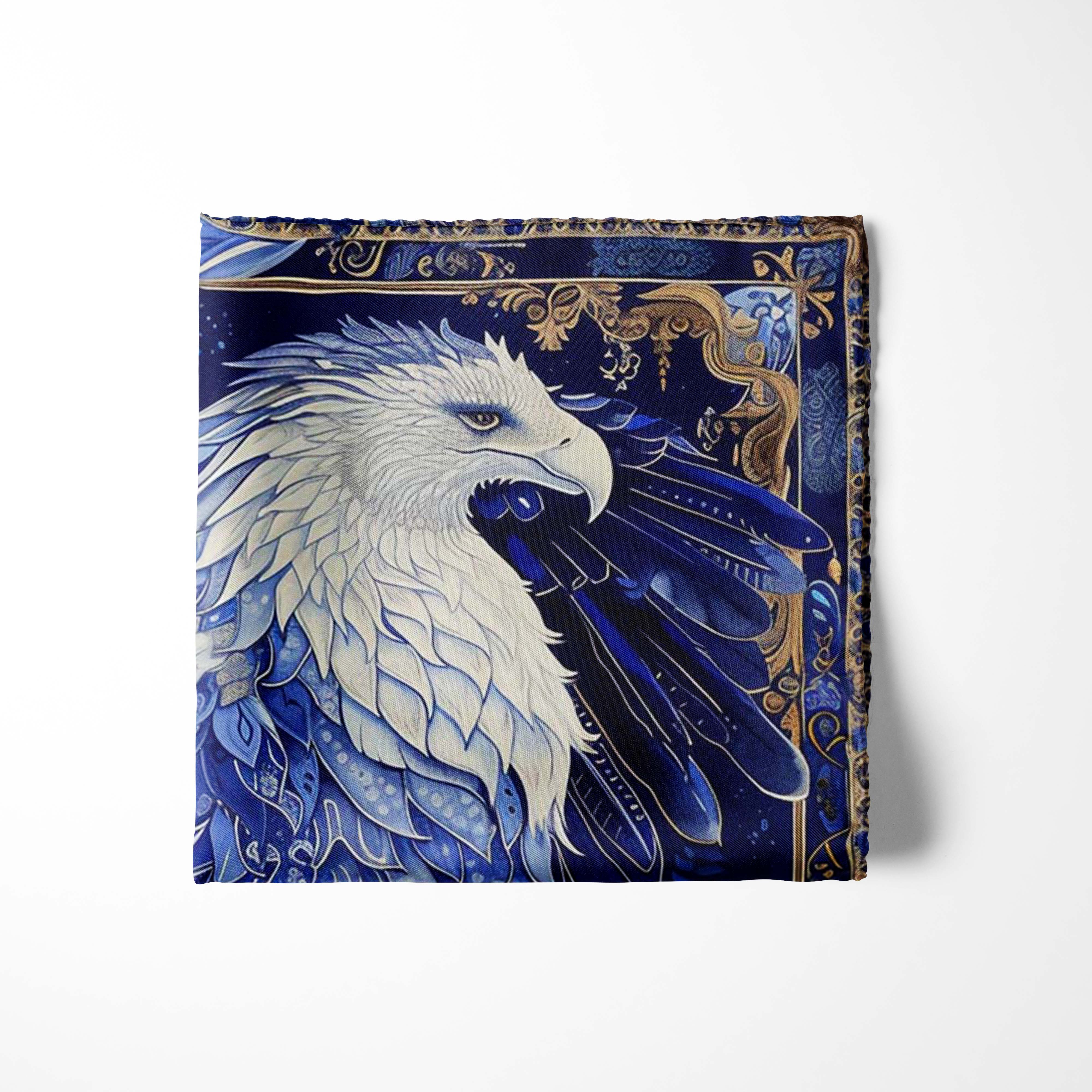 BLUE EYE EAGLE SILK POCKET SQUARE