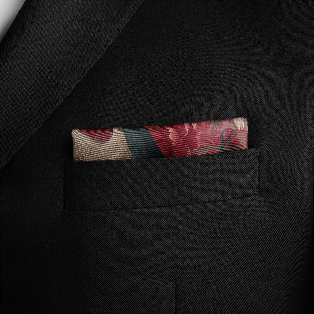 CLASSIC CHINESE CRANES SILK POCKET SQUARE
