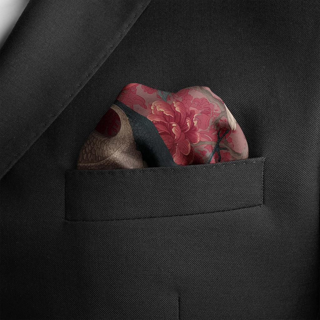 CLASSIC CHINESE CRANES SILK POCKET SQUARE