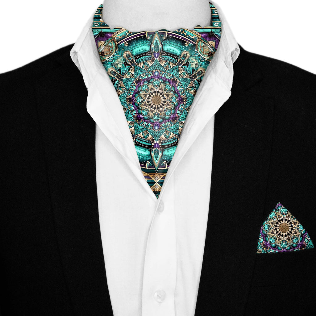 NEON MANDALA SILK ASCOT AND POCKET SQUARE SET – PREMIUM COLLECTION