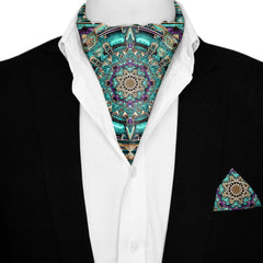 NEON MANDALA SILK ASCOT AND POCKET SQUARE SET – PREMIUM COLLECTION