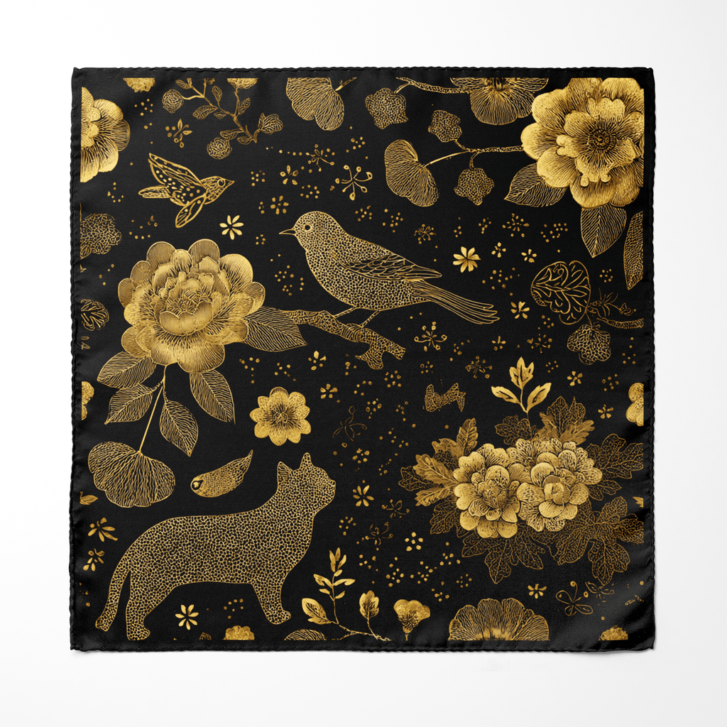 NOIR FAUNA SILK ASCOT AND POCKET SQUARE SET – PREMIUM COLLECTION