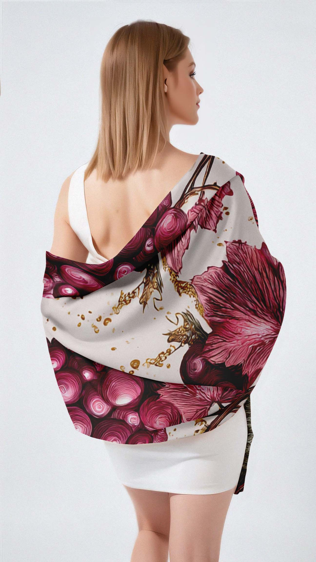 CRIMSON GRAPE BLOOM SILK LONG LADIES SCARF