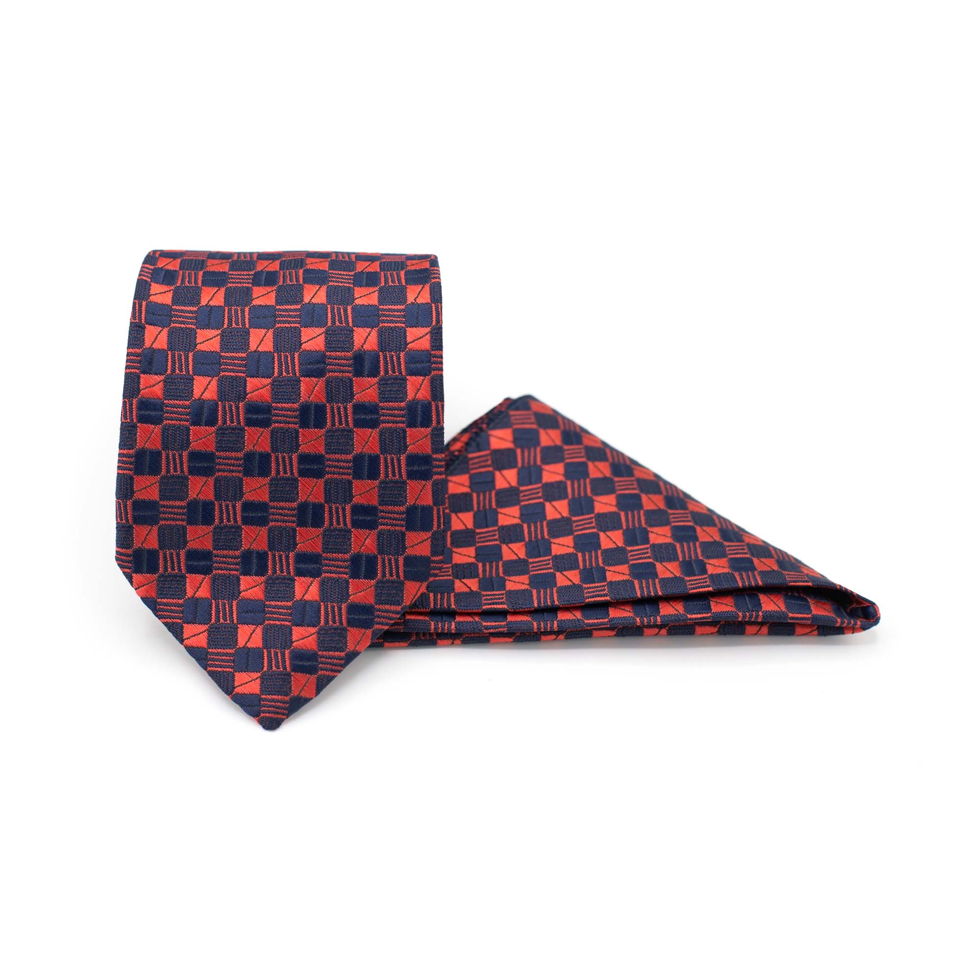 CRIMSON CHESS TIE AND POCKET SQUARE SET