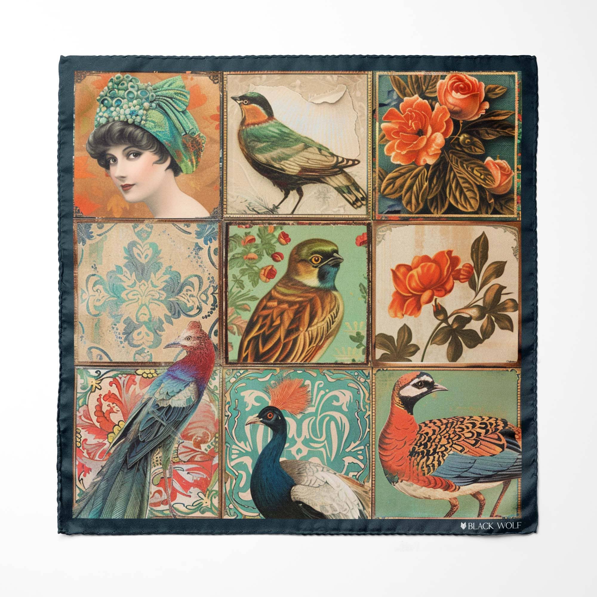 BIRD COLLAGE SILK POCKET SQUARE