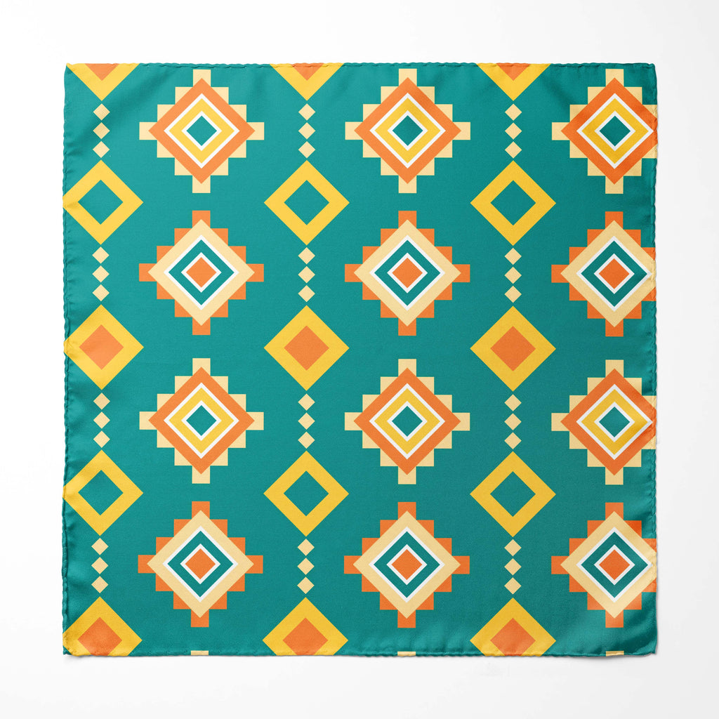 GOLD AND BLUE GEOMETRIC SILK POCKET SQUARE