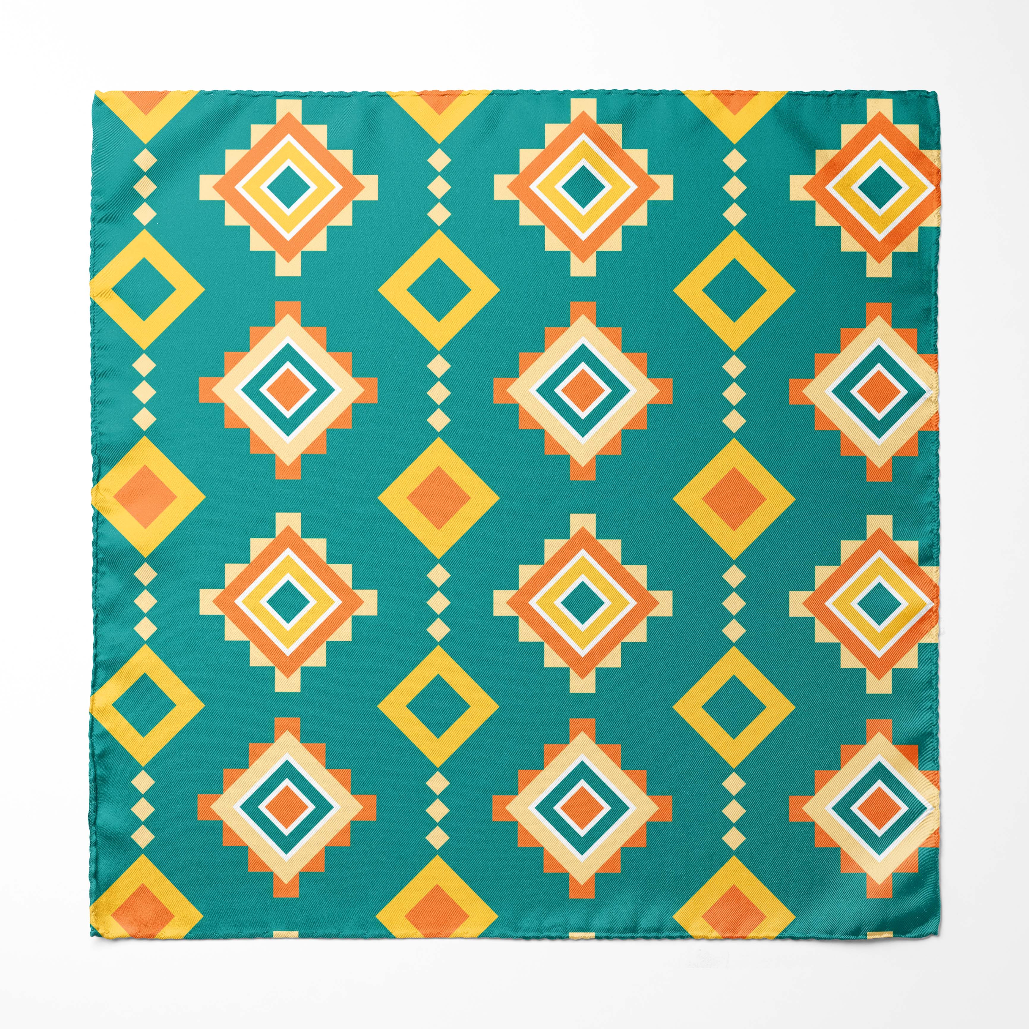 GOLD AND BLUE GEOMETRIC SILK POCKET SQUARE