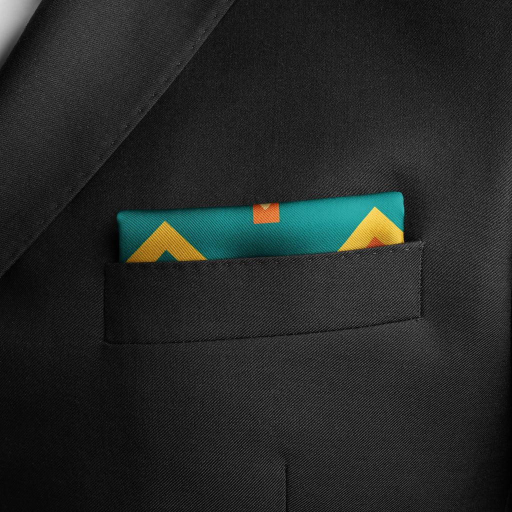 GOLD AND BLUE GEOMETRIC SILK POCKET SQUARE