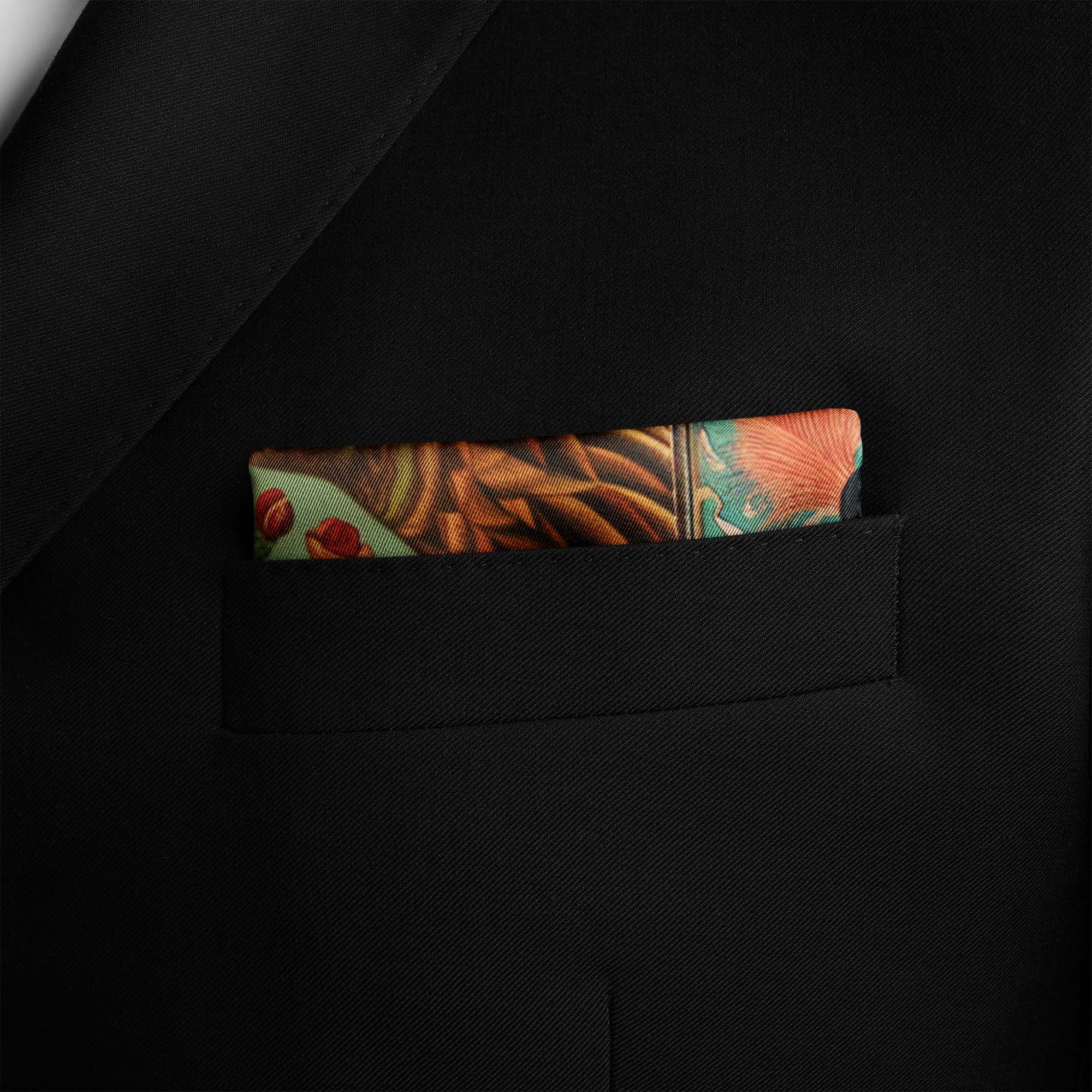 BIRD COLLAGE SILK POCKET SQUARE