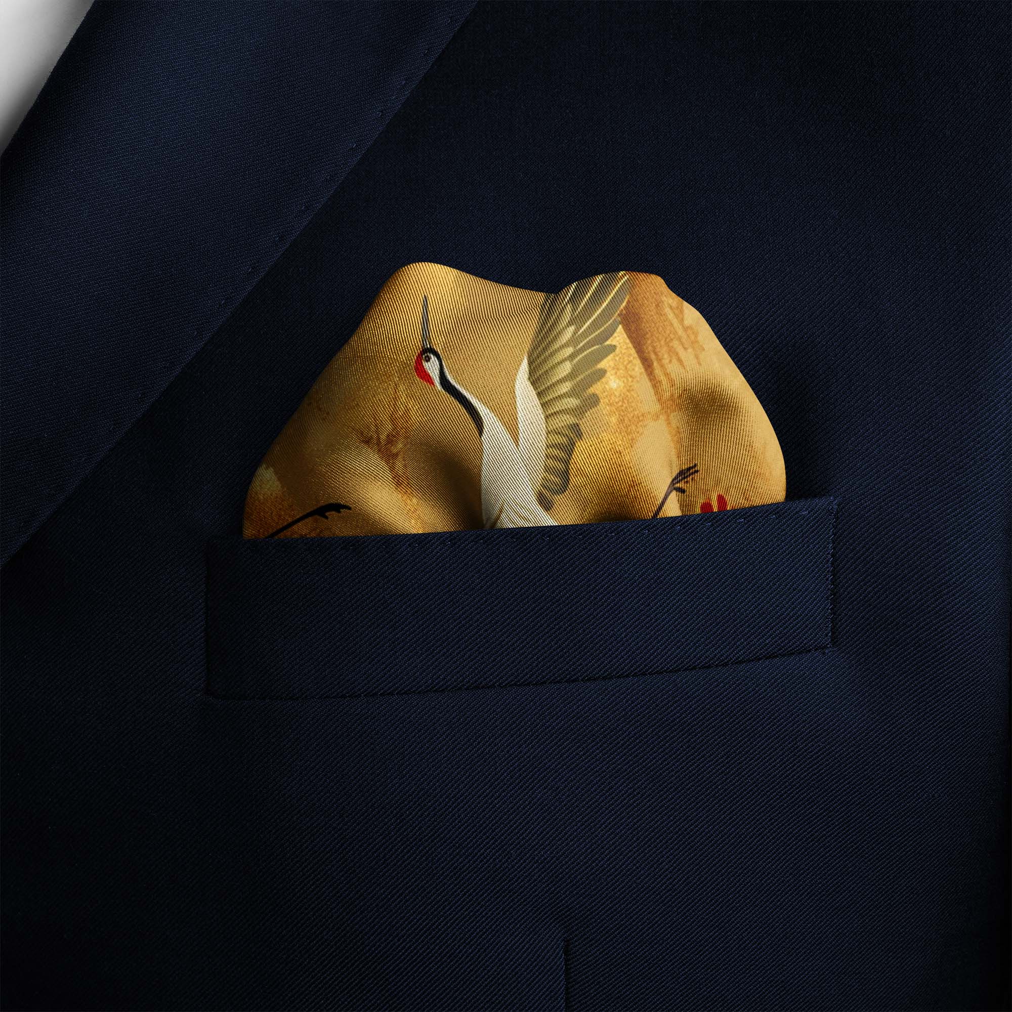 CRANE BIRDS SILK POCKET SQUARE