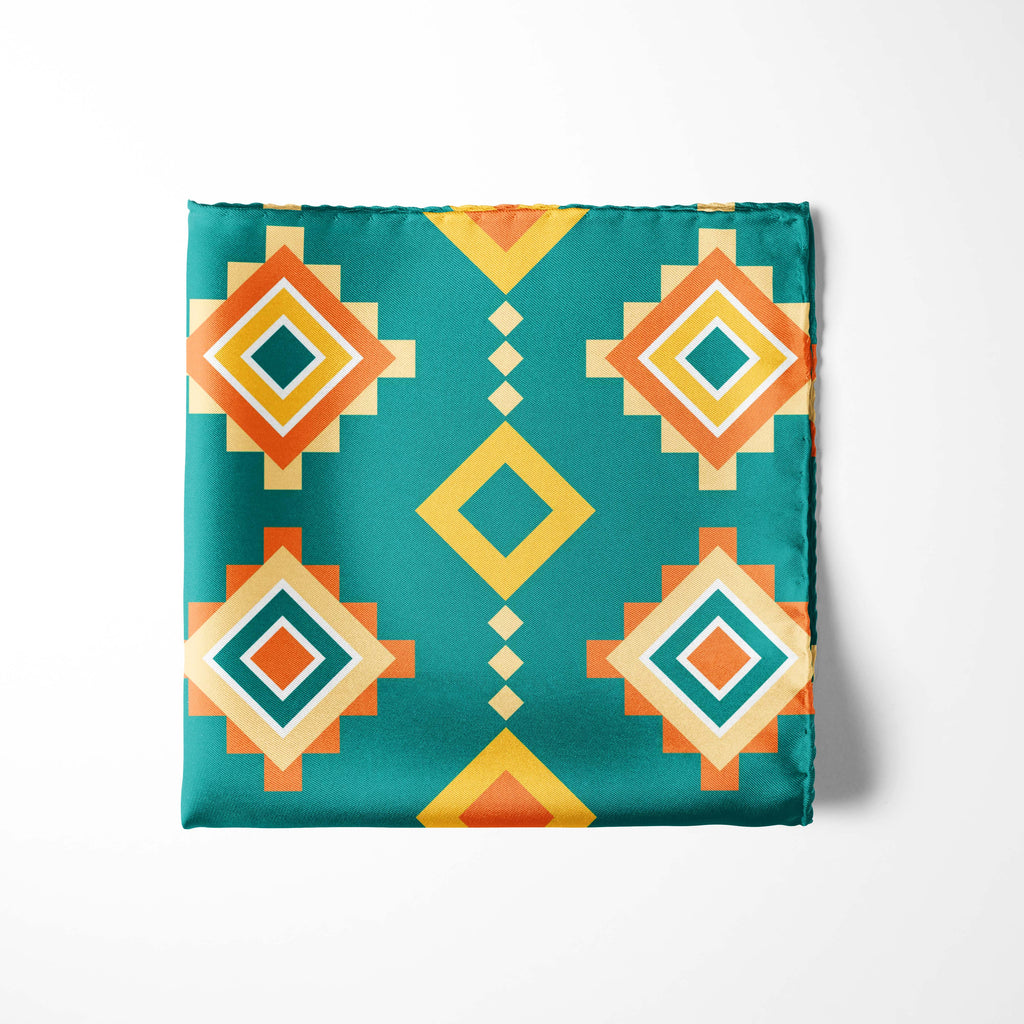 GOLD AND BLUE GEOMETRIC SILK POCKET SQUARE