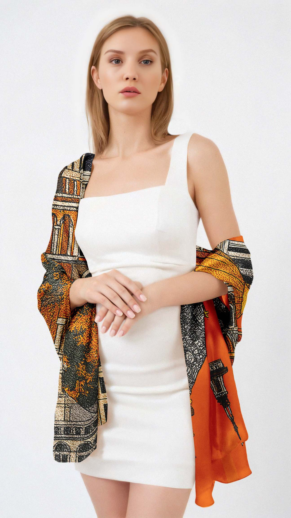 ARCHITECTURAL MOSAIC SILK LONG LADIES SCARF